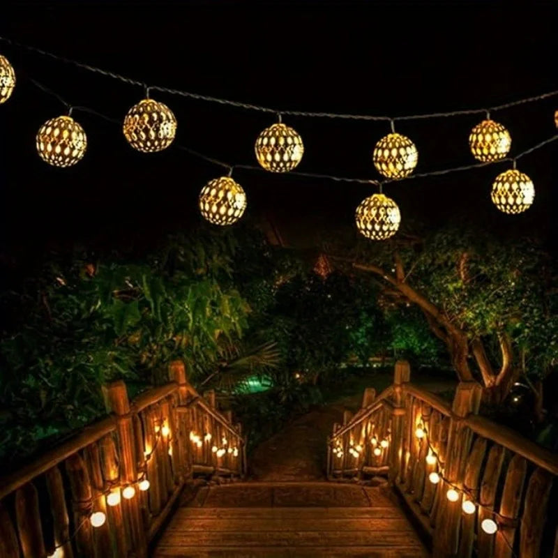 Solar String Lights Moroccan Ball LED Outdoor Waterproof 8 Modes Garden Party Christmas Decor 2026