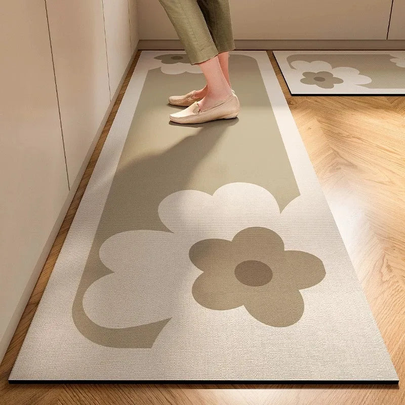 Japanese Minimalist Cream Anti Slip Floor Mat Kitchen