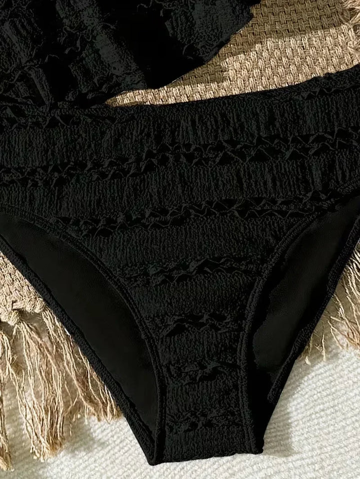 Lightweight girls’ bikini set - two-piece, textured lace-like fabric, polyester, for summer beach vacation