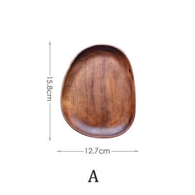 5Pcs Wooden Storage Tray - Acacia Wood Irregular Oval Tableware, Solid Food Container