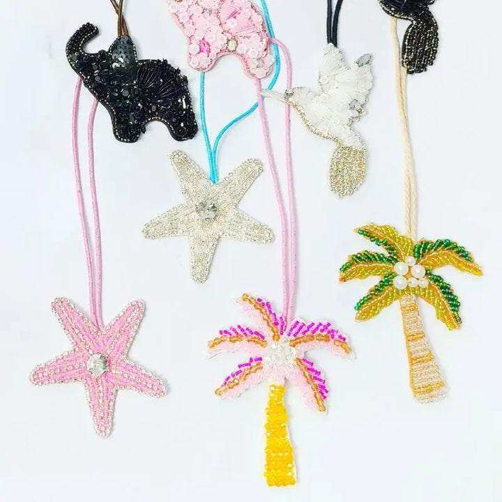 Coconut Tree Sequin Patch Keyring Bag Pendant Handmade
