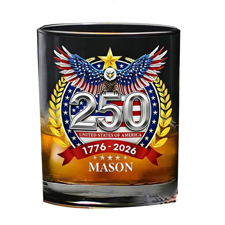 Patriotic Whiskey Glass Hand Blown Eagle Glassware USA 250th Anniversary Rotating Cup Gift Idea