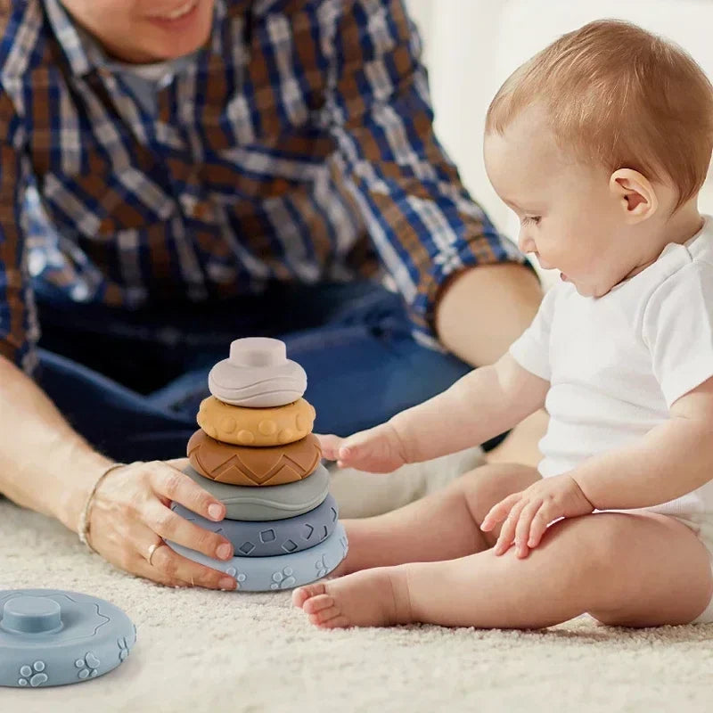 Silicone Montessori Building Blocks for Babies - Stacking and Teething Toys for Early Learning, Safe and Lightweight, Bright colours