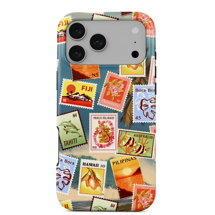 Tropical Ocean Double-Layer iPhone Case - PC TPU Cartoon Design Washable Cover for iPhone 11 to 17