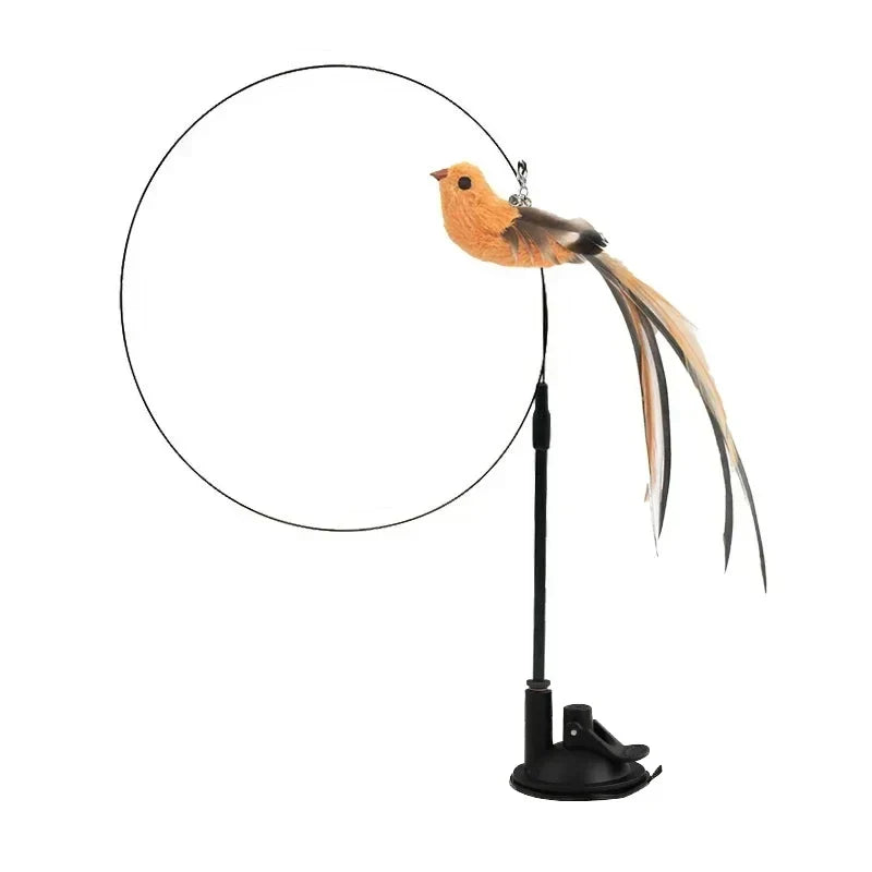 Simulated Bird Cat Toys - Upgraded Feather Teasing Stick, Long Rod with Steel Wire, Cat Safe Fun