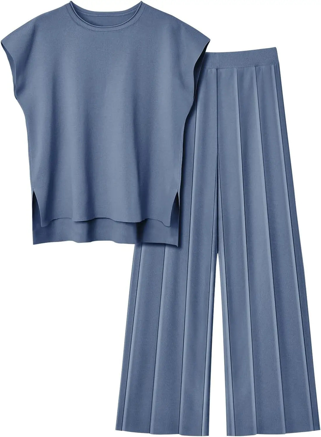 Soft Relaxed Women’s Two-Piece Pant Set – Sleeveless Round-Neck Knit Top, High-Waist Wide-Leg Pants For Summer