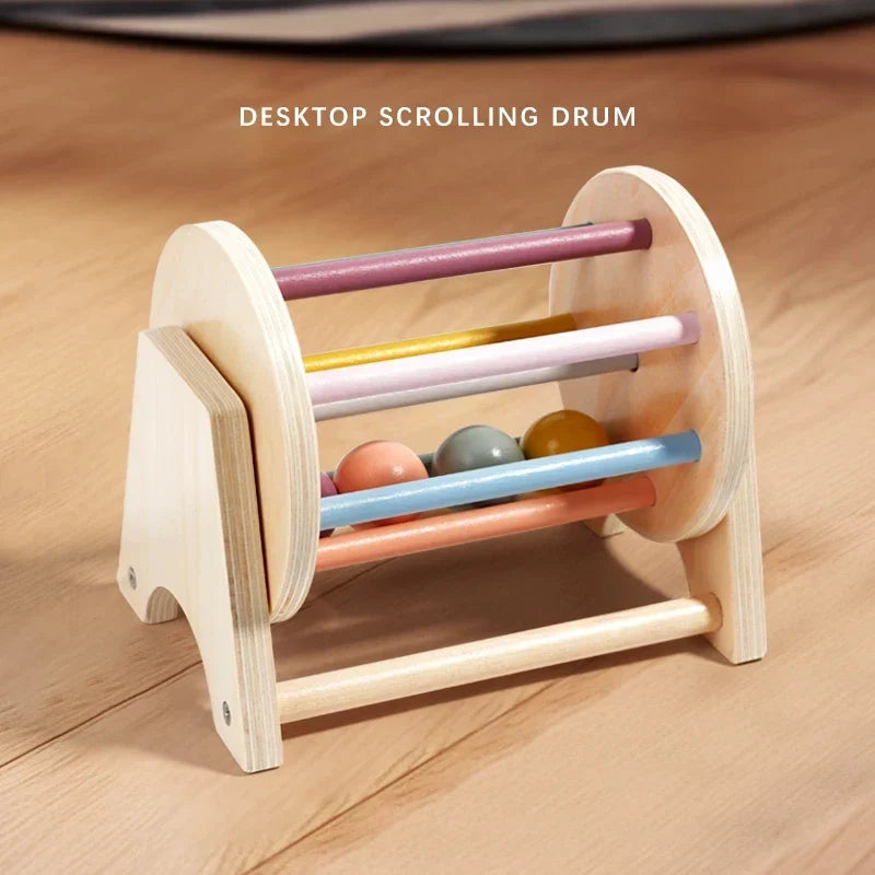Montessori Wooden Busy Drum Newborn Sensory Toys Learning