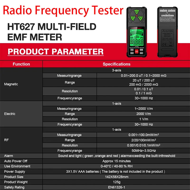 Portable 3-in-1 EMF Meter with LCD Display for Electromagnetic Radiation Detection, High-Precision Sensor, and Multiple Measurement Modes