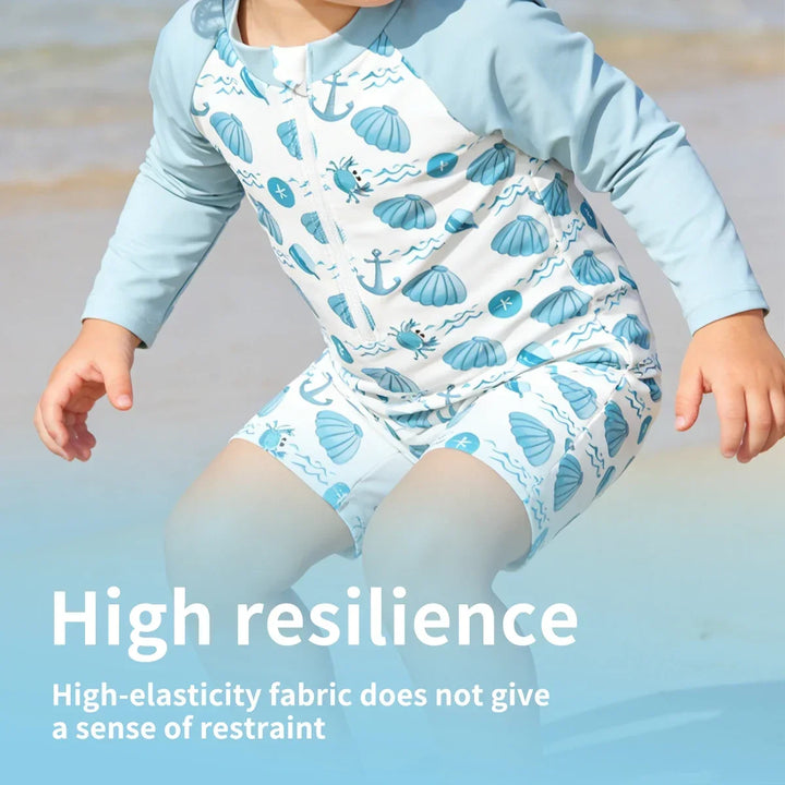 Soft Unisex Baby One-Piece Swimsuit - Zip-Front, Long-Sleeve, Print Pattern, Polyester, Summer Beachwear