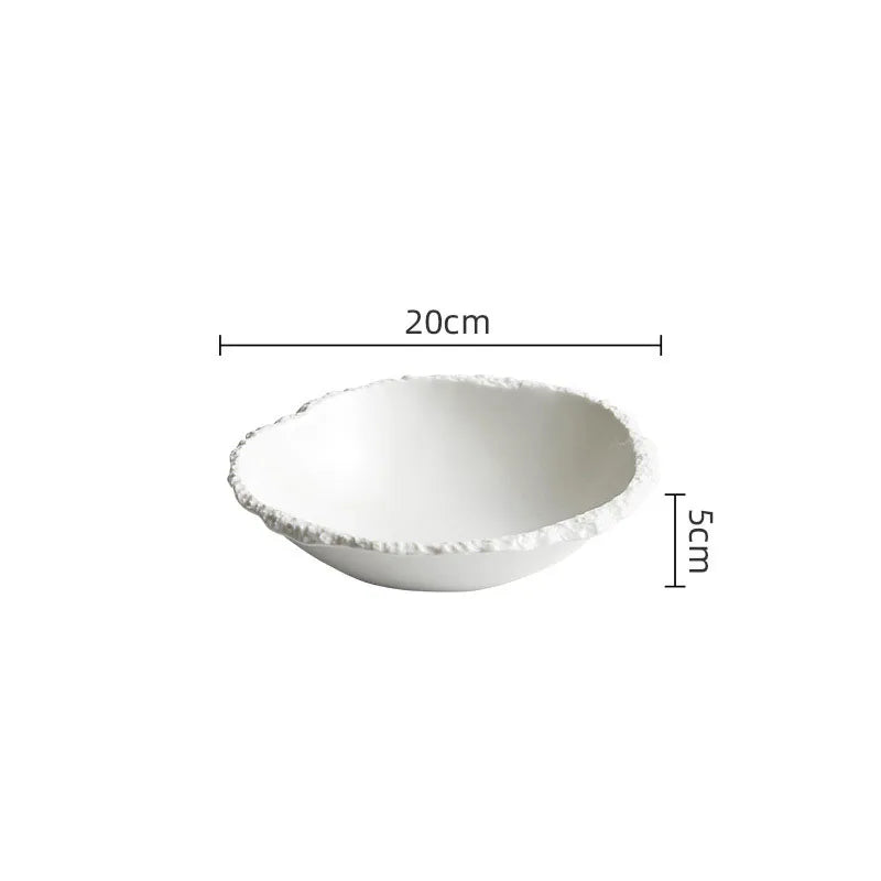 White Porcelain Rock Edge Soup Bowl Modern Tableware