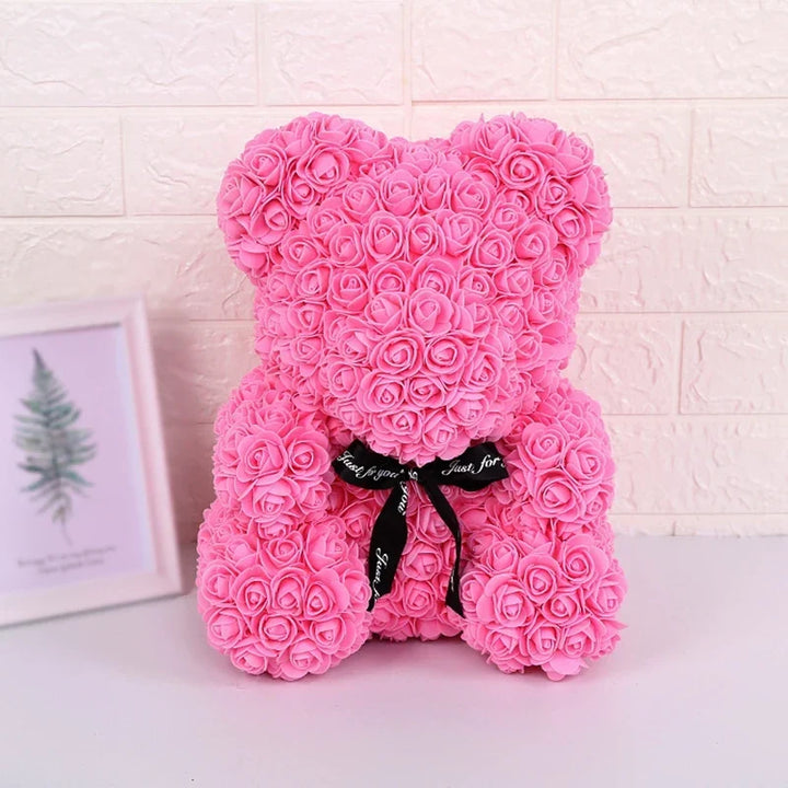 Faux Rose Teddy Bear with Gift Box and Lights - Romantic Anniversary or Valentine&