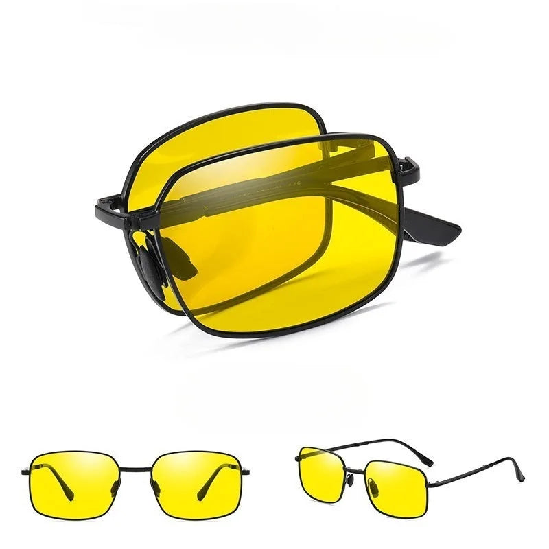 Polarized Folding Sunglasses 2 Pack Dual Use Driving Day Night color Changing Square Frame Spring 2026 Trend