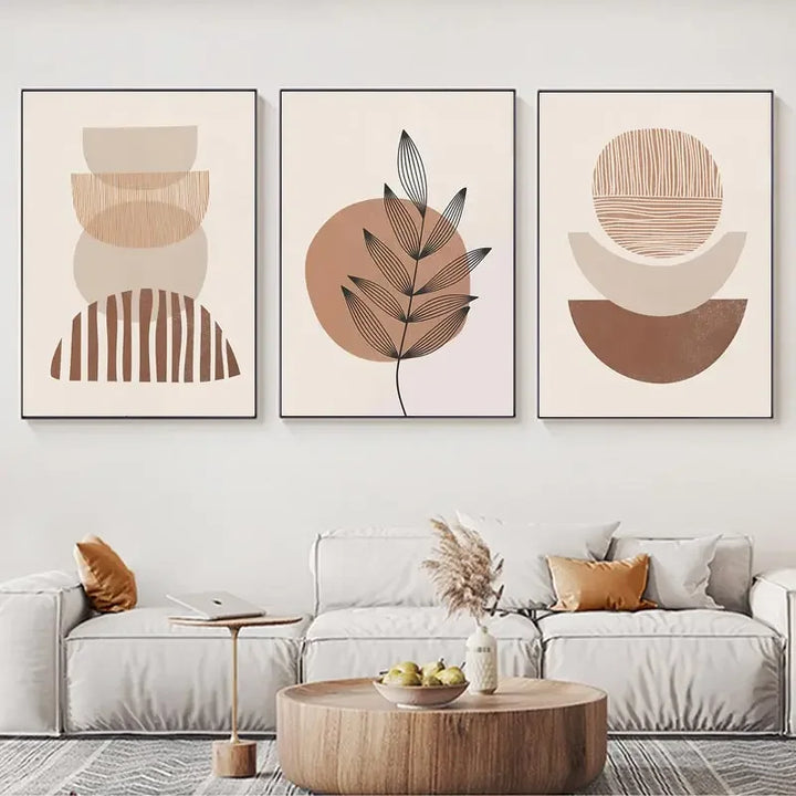 Abstract Boho Canvas Wall Art Trio Neutral Modern Decor