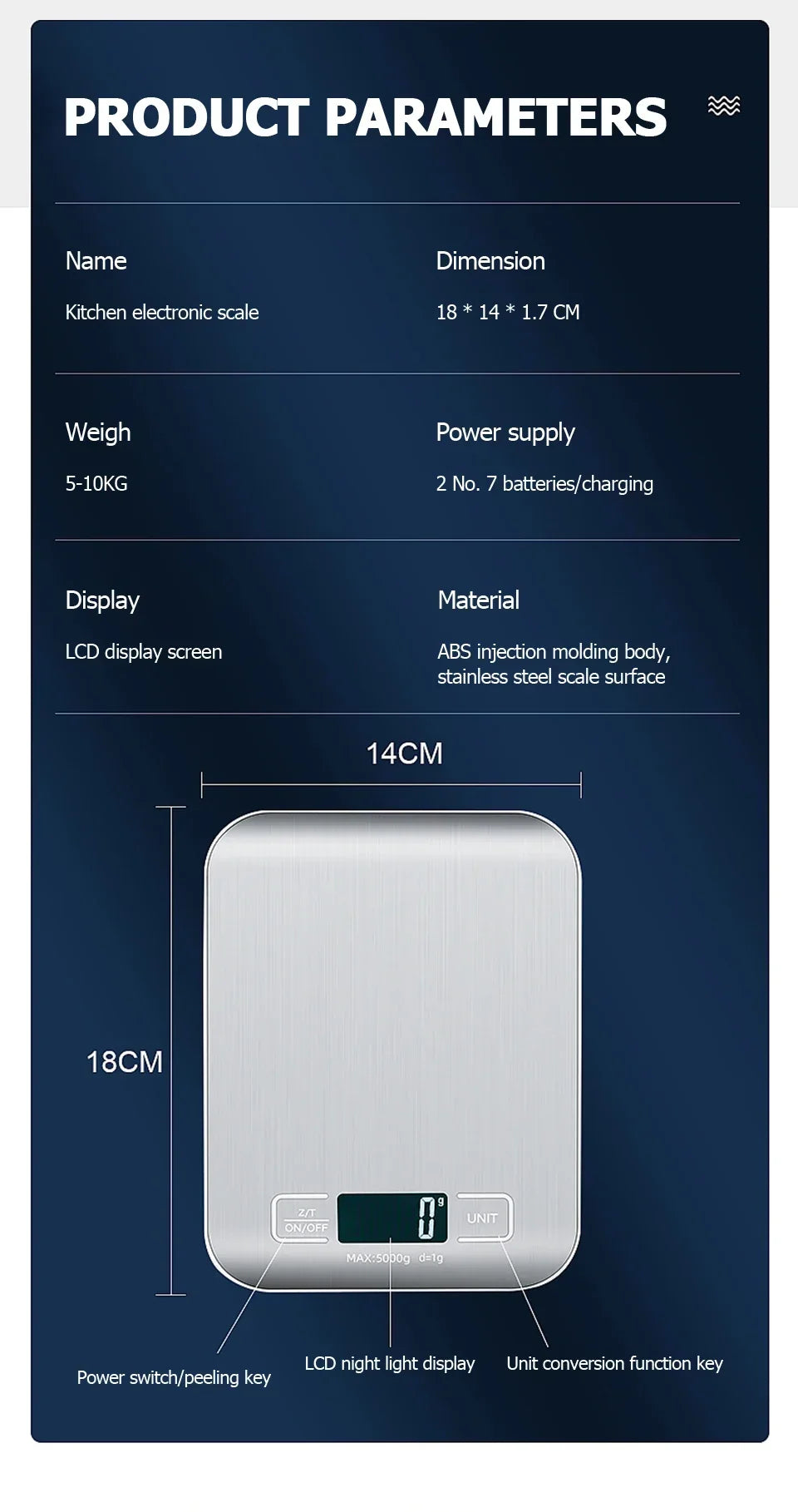 Digital Kitchen Scale Stainless Steel LCD Baking Scale