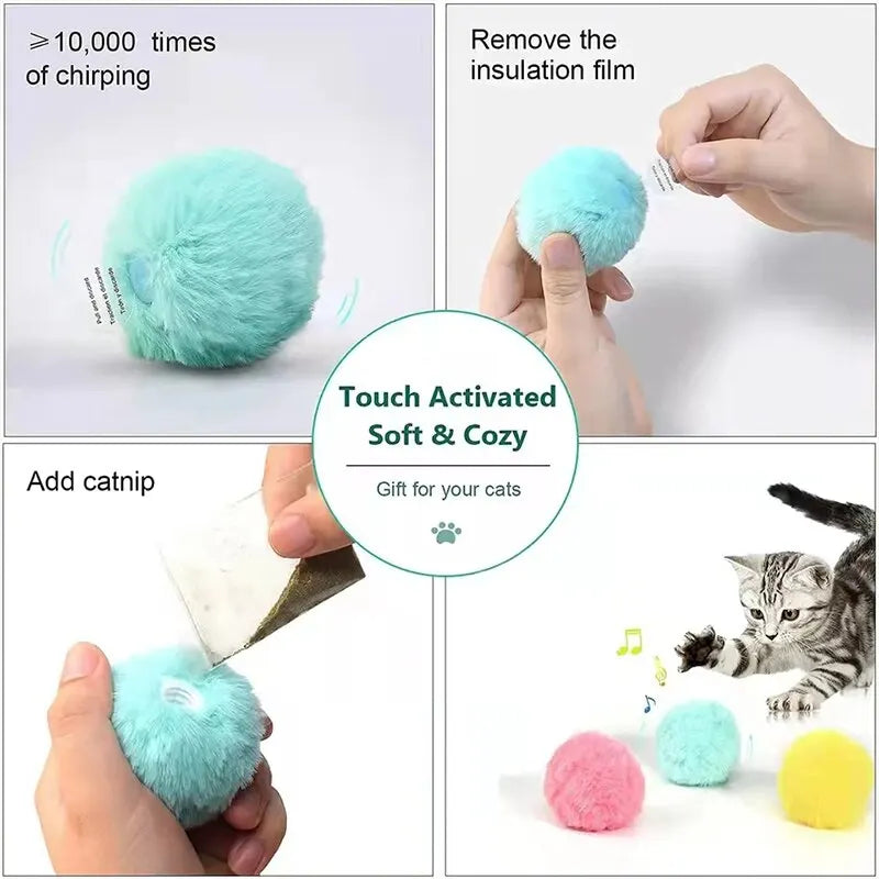 Interactive Cat Toy Ball - Plush Electric Catnip Training Squeak Sound Toy for Kittens
