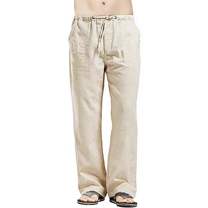 Solid color Multi-Pocket Linen Men Pants - Casual Breathable Summer Pant, Large Size