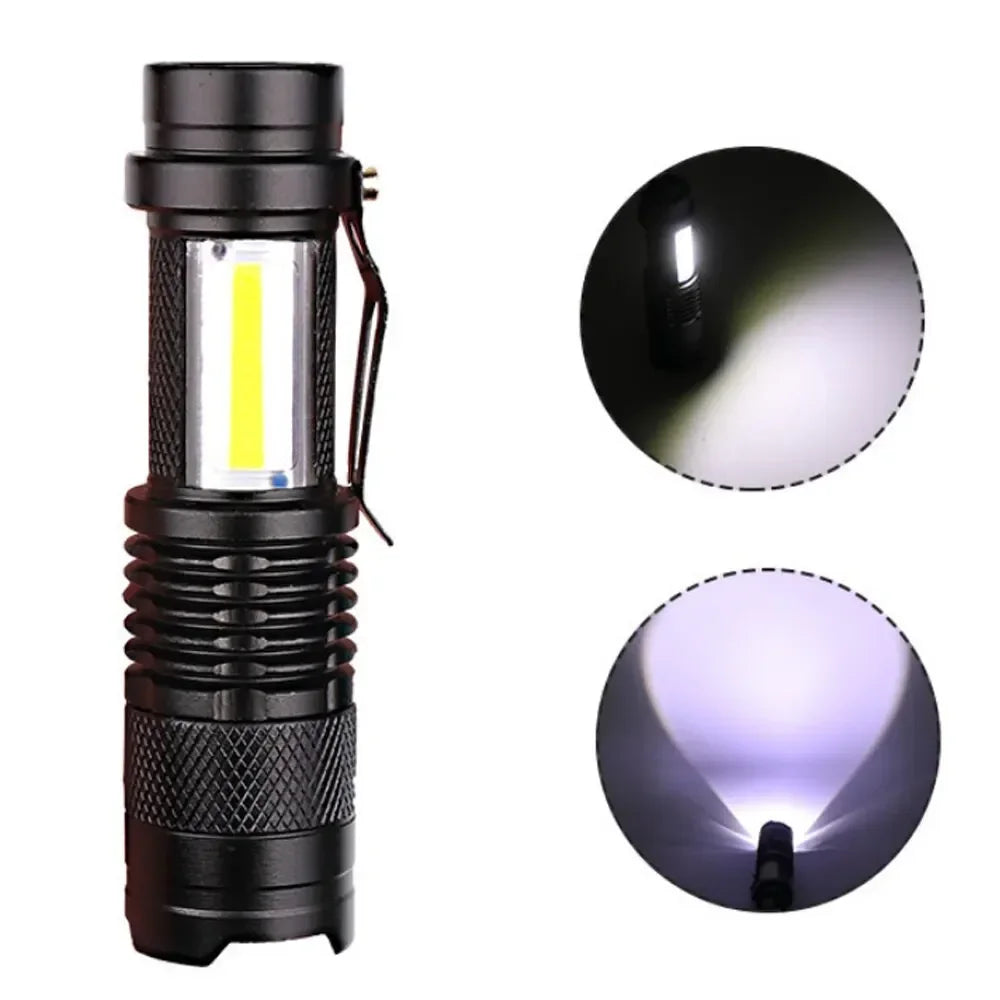 Mini Rechargeable LED Flashlight XPE COB Double Light Source for Camping Fishing Adventure