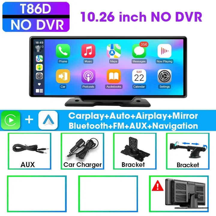 CarPlay Screen 10.26 Inch Wireless CarPlay Android Auto Dash Display Universal Car Radio BT AUX FM