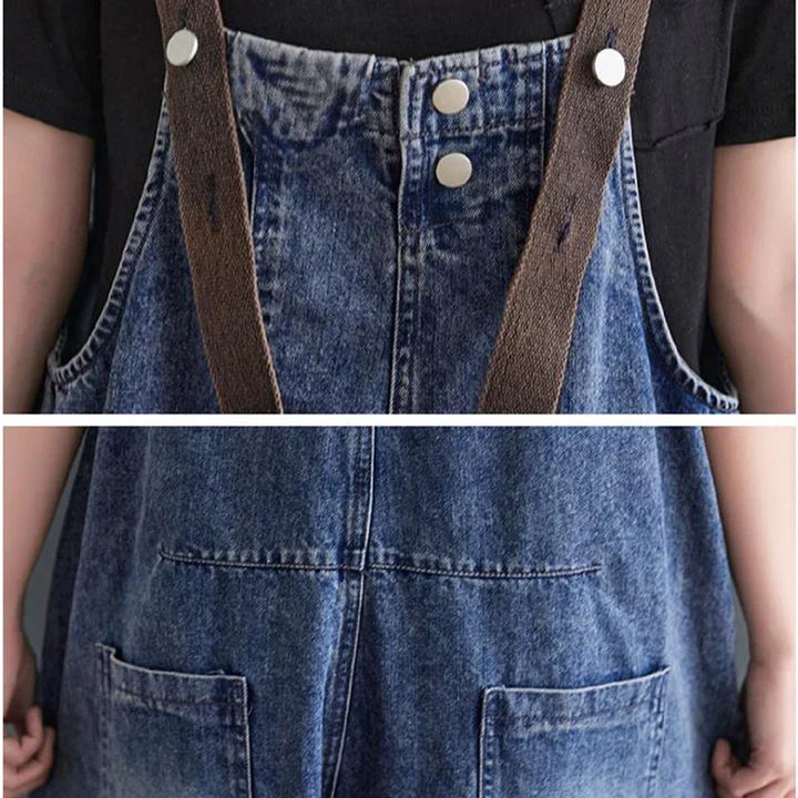 Vintage Big Pocket Suspender Jeans Pants - Women&