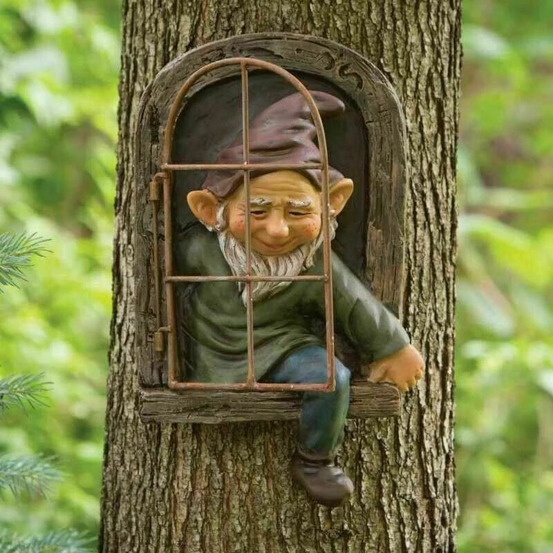 Garden Gnome Resin Statue Naughty Elf Window Hugger Fairy Tale Garden Decor Fall 2026 Gift Idea