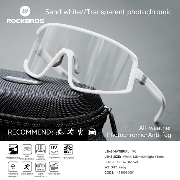 Cycling Sunglasses Polarized UV400 Anti-Fog Photochromic Outdoor Eyewear All-Season Non-Slip Unisex