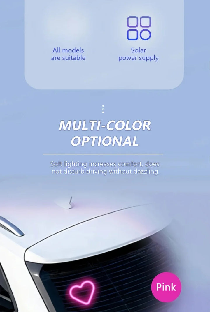 Car Window Neon Light Heart Shaped LED Interior Lamp TikTok Viral Fall 2026 Solar Powered Wiring Free