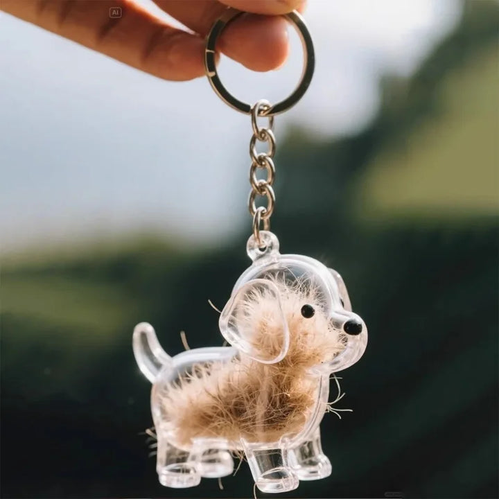 Dog Hair Keepsake Keychain Pendant Clear Resin Charm