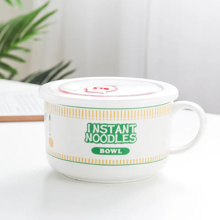 Instant Noodle Bowl Ceramic With Handle And Lid Large