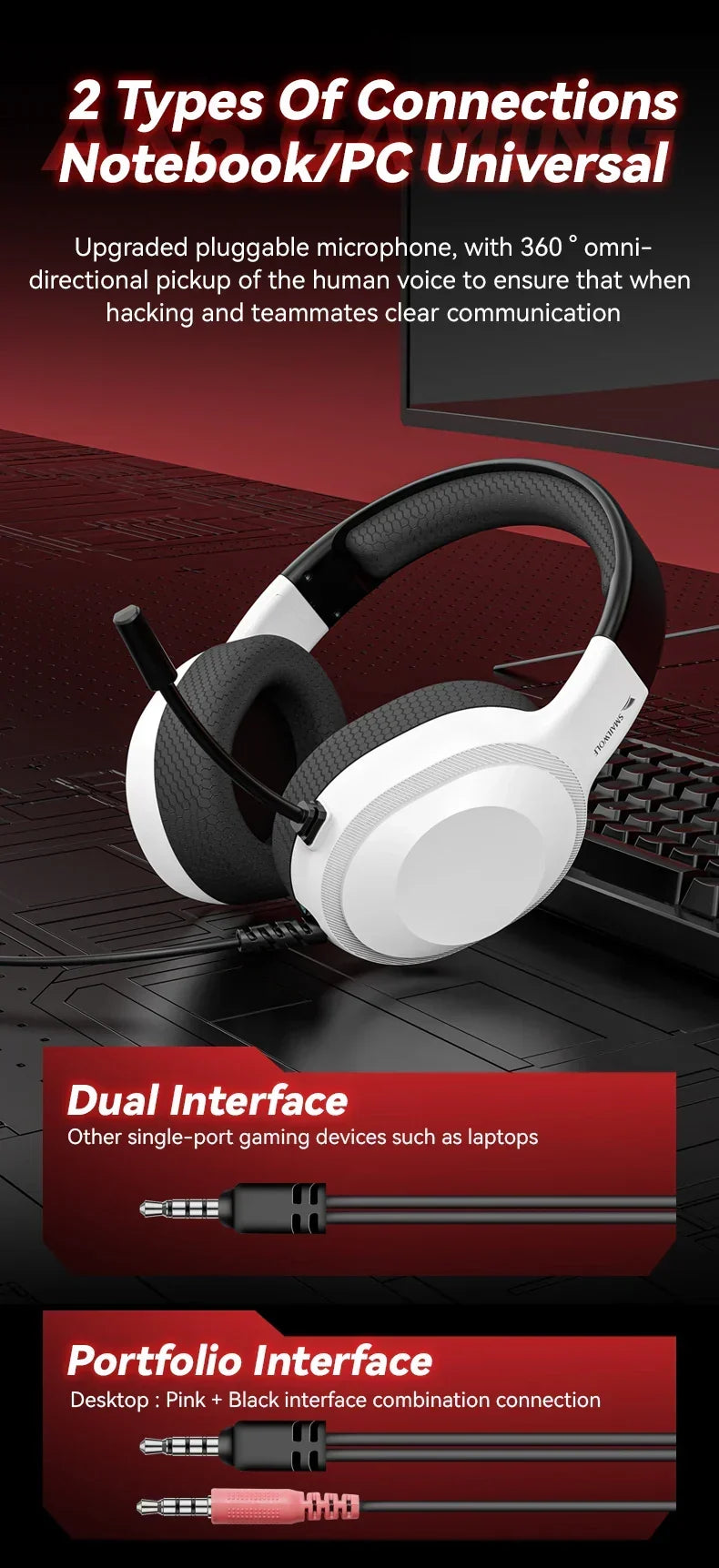Gaming Headset Wired Lightweight With Omnidirectional Mic
