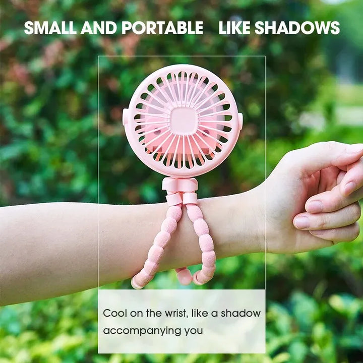 Portable Oscillating Pram Fan Mini Handheld Baby Fan USB Operated Clip-on Flexible Tripod for Car Seat Use