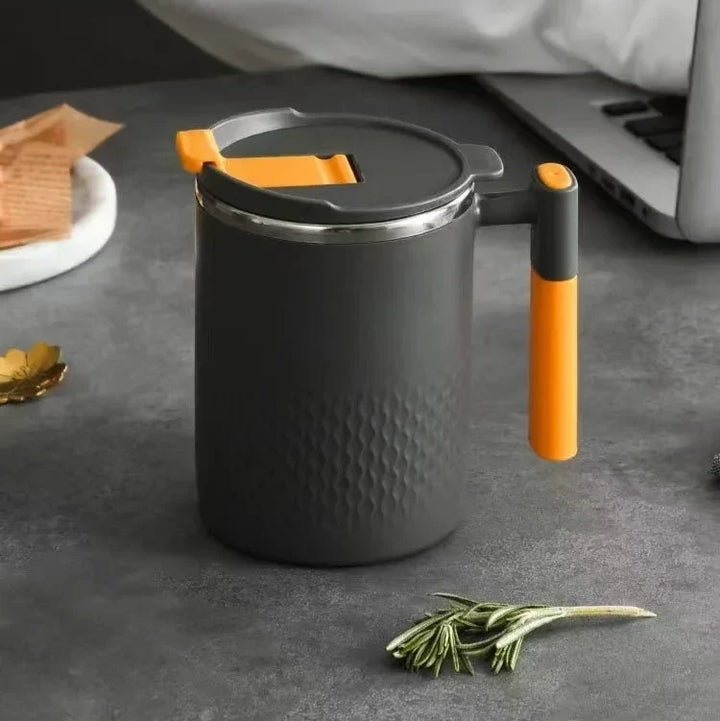 450ml Portable Stainless Steel Coffee Mug with Handle and Cover Leak-proof Design for Hot or Cold Drinks