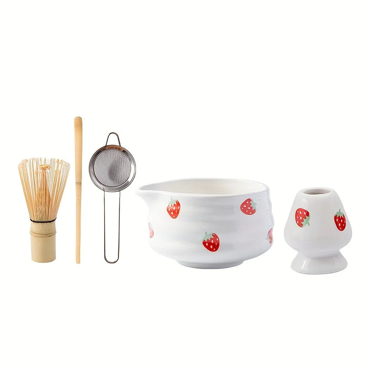 Matcha Bowl Set Ceramic Strawberry Whisk Chasen Kit