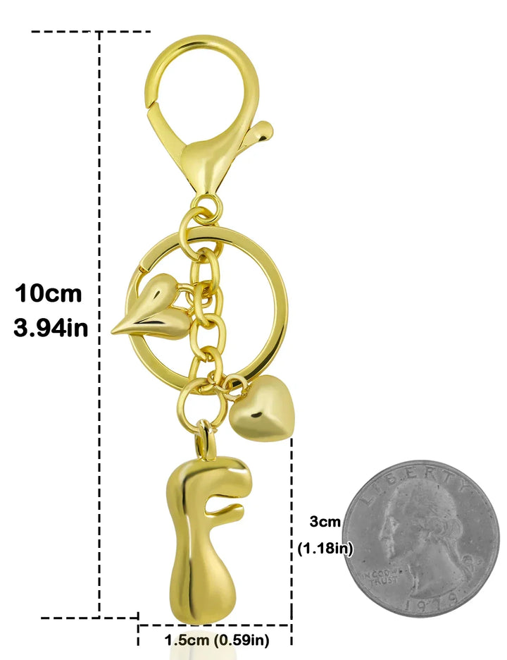 Personalized Keychain Gold Bubble Letter Bag Charm Gift