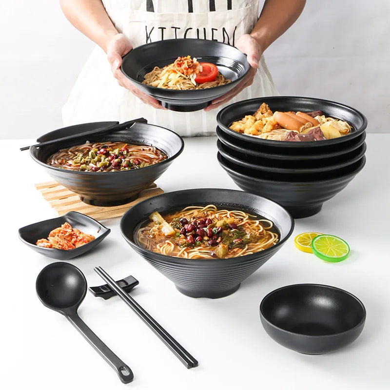 Ramen Bowl Black Plastic Japanese Style Noodle Bowl