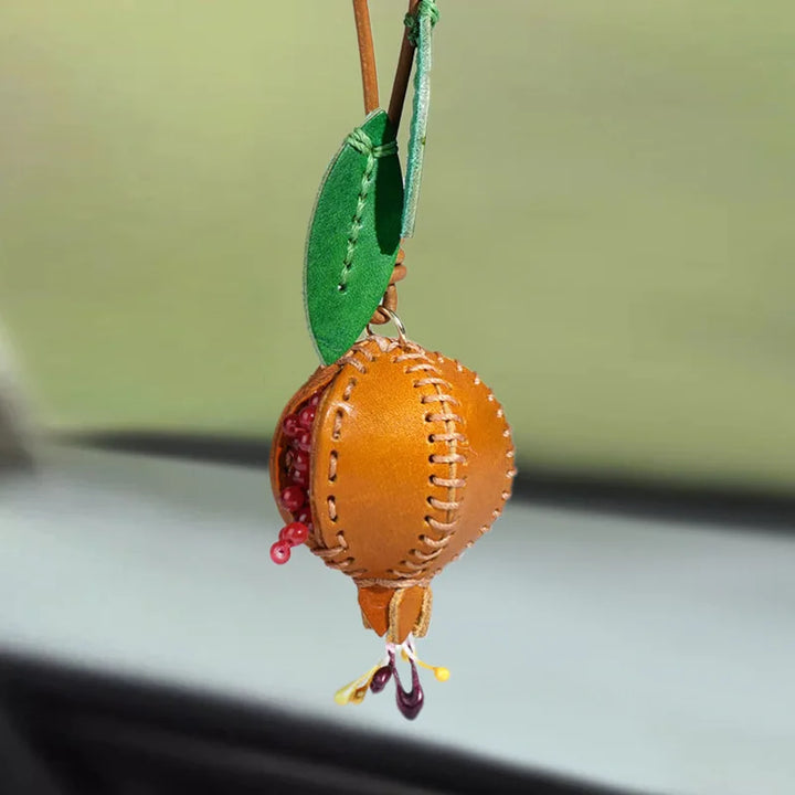 Pomegranate Leather Charm Keychain Bag And Car Decor
