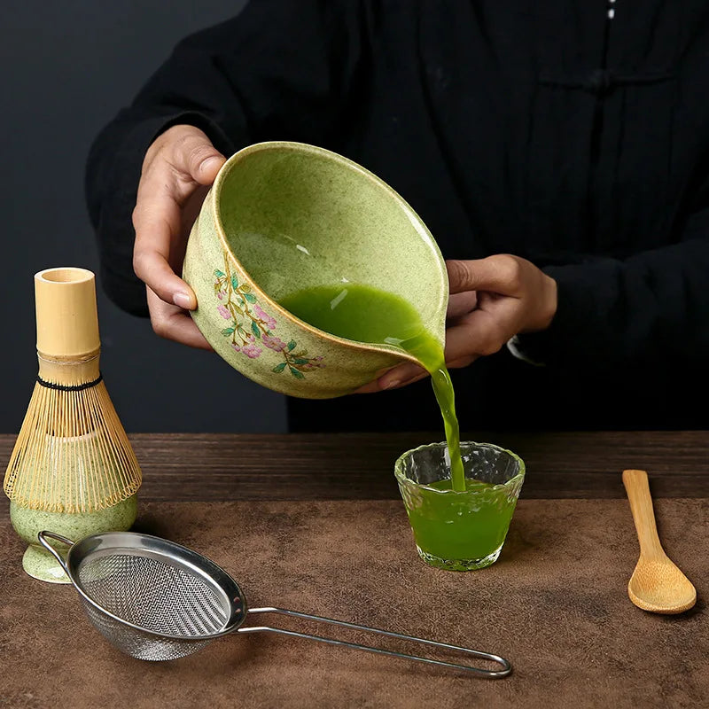 Matcha Tea Set Porcelain Bowl Bamboo Whisk Traditional Box