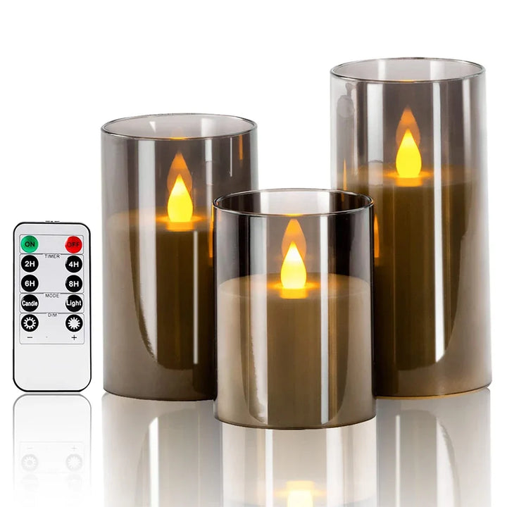3Pcs/Set LED Flameless Candles with Remote Control - Flickering Light for Weddings &amp; Home Decor