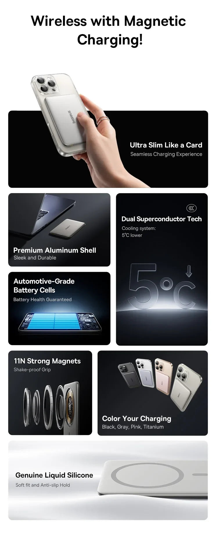 Ultra-Slim Magnetic Power Bank – Card-Sized 10000mAh PD 27W &amp; 5000mAh PD 20W Wireless Charging 2026
