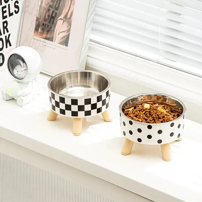 A Cat Bowl For Cats And Dogs - Tall Polka-Dot Stainless Steel Bowl, Anti-Overturn Design, Perfect for Drinking Water and Food