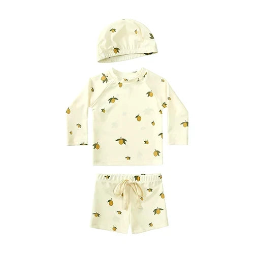 Quick-dry Unisex Baby Swimwear 2-Piece Set – Long-Sleeve Rash Guard Top, Shorts, Polyester, Summer Beachwear