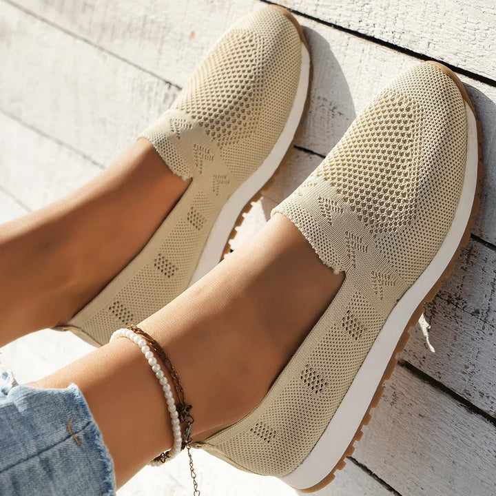 Solid color Casual Flats Slip-On Mesh Breathable Round Toe Shoes Women&