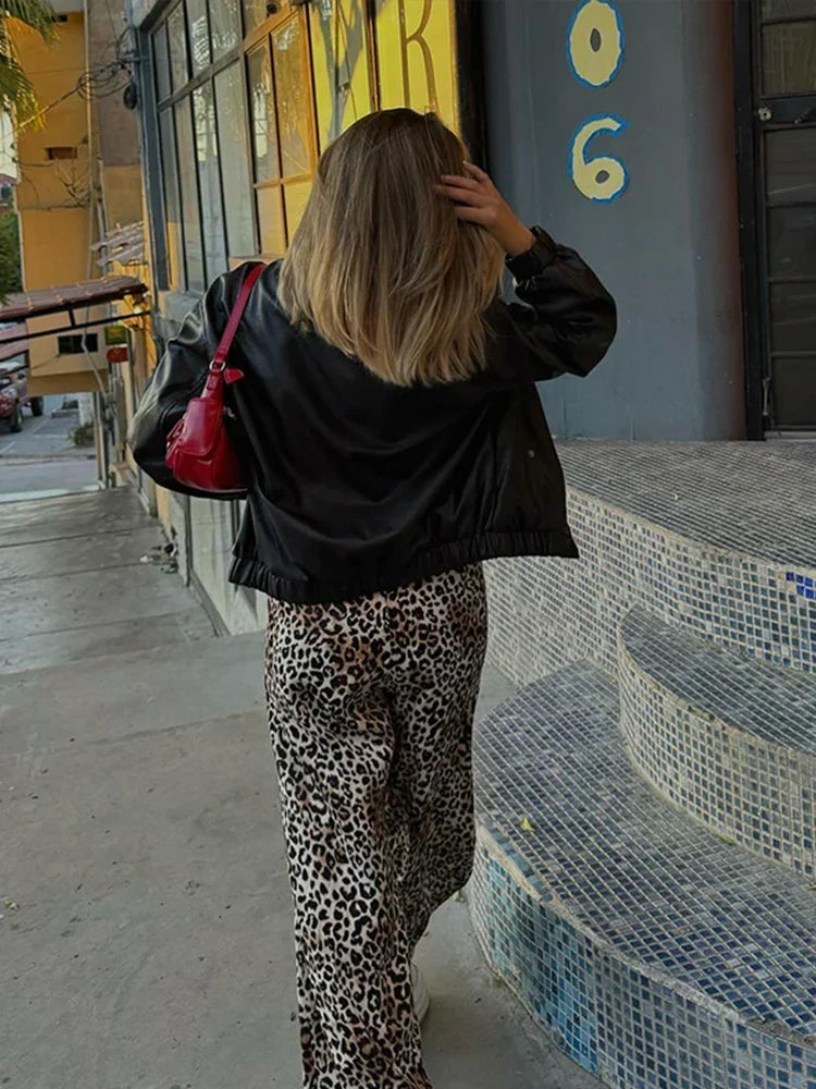 Wide Leg Leopard Print Pants for Women, High Waist Comfortable Pants for Casual and Chic Occasions