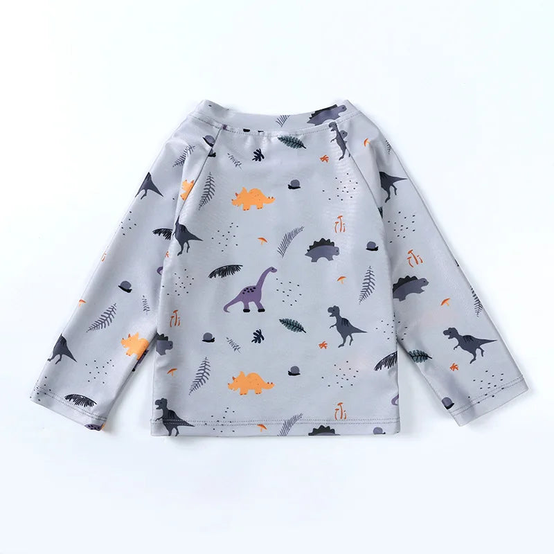 Quick-dry Unisex Baby Swimwear 2-Piece Set – Long-Sleeve Rash Guard Top, Shorts, Polyester, Summer Beachwear