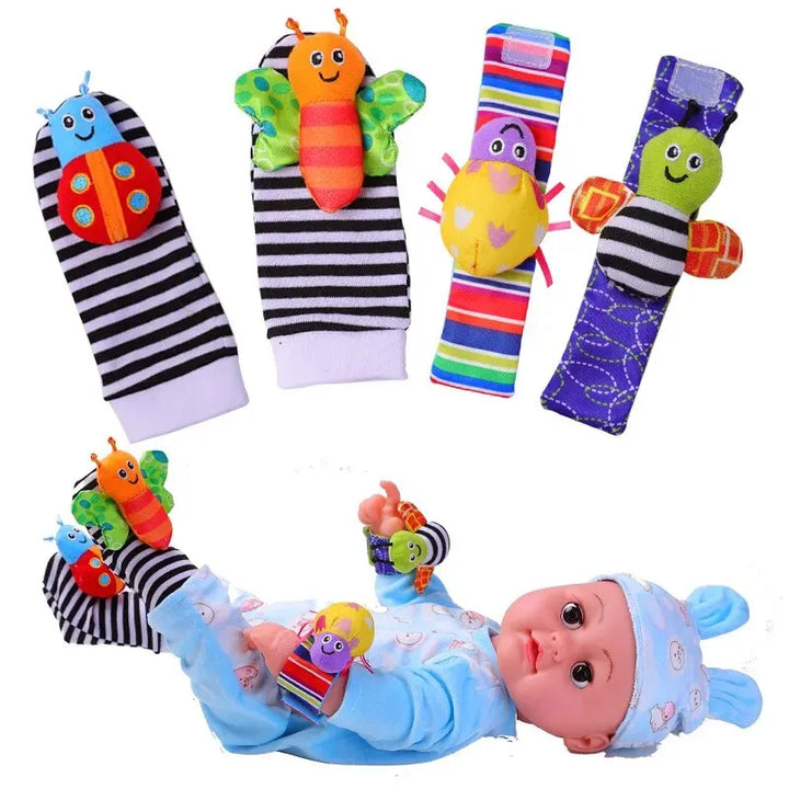4-Piece Baby Rattle Toy Set with Animal Socks and Wrist Straps for Infants 0-12 Months - Perfect Gifts for 1 Year Old