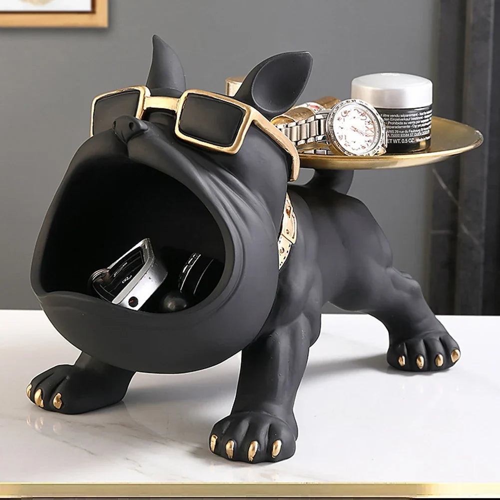 Resin Bulldog Storage Sculpture - Stylish Key Holder &amp; Candy Tray for Home Decor
