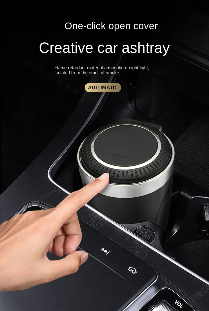 Car Ashtray One-Click Opening with LED Light - Splash Proof Alloy Liner, Automotive Interior Accessory Fall 2026 Gift