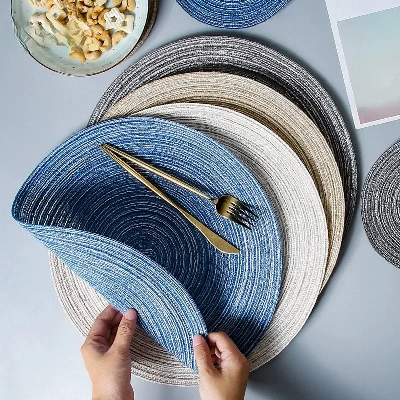 6pcs Round Woven Ramie Placemats - Non-Slip Table Mats for Dining, Kitchen &amp; Cafe Use