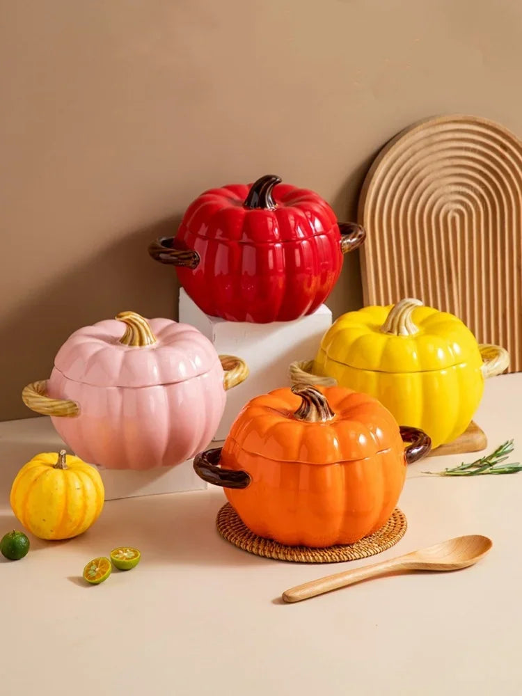 Ceramic Soup Pot Pumpkin Lid Porcelain Large Fall 2025