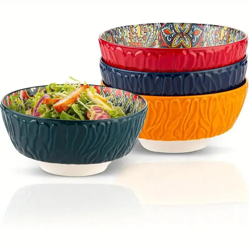 Bohemian Ceramic Bowls Set Floral Serving Bowls Versatile