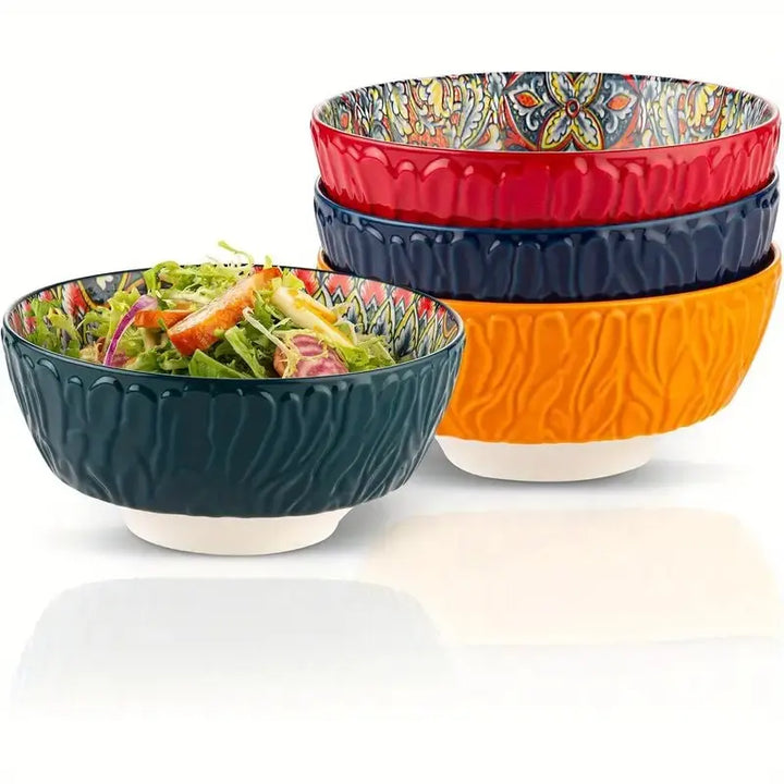 Bohemian Ceramic Bowls Set Floral Serving Bowls Versatile